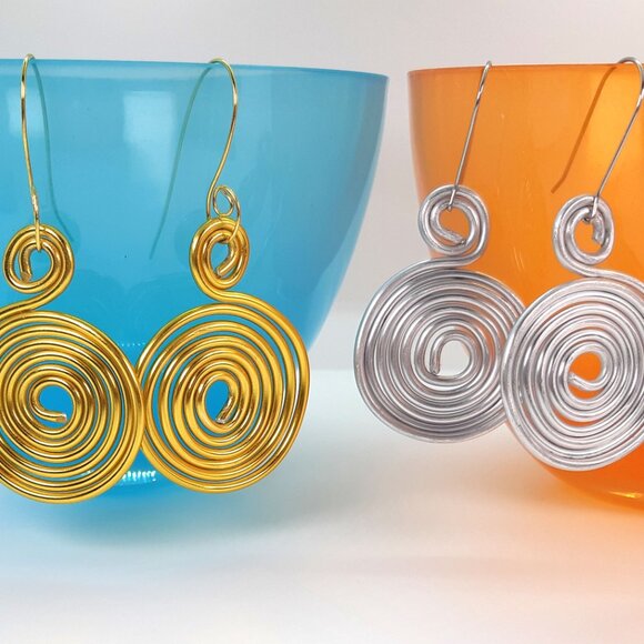 2 Pairs of Bold Spiral Dangle Earrings Handmade in Canada - Picture 3 of 9